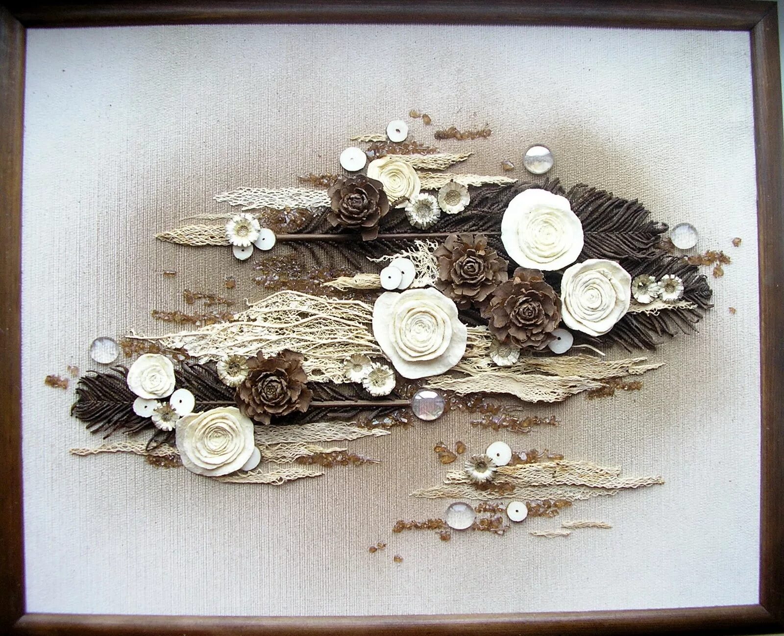 Композиция из разных материалов. Композиция из разных материалов. Оригинальное панно. Плоскостной квиллинг. Панно из природного материала.