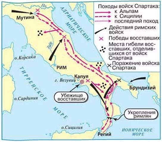 Карта похода Восстания Спартака. Карта Италии восстание Спартака. Восстание под предводительством Спартака карта. Восстание Спартака в древнем Риме карта. В каком году было подавлено восстание спартака