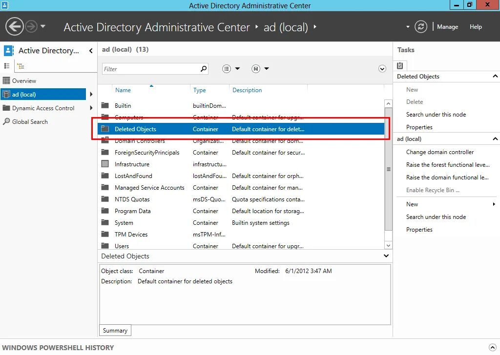 Идентификатор события в active directory. Окно Active Directory. Active Directory Windows Server 2012. Active Directory Administrative Center. Контейнер Active Directory.