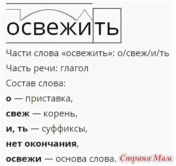 Состав слова полетел. Разбор слова голова. Разбор слова головка. Разбор слова мамочка. Разбор слова свежесть.