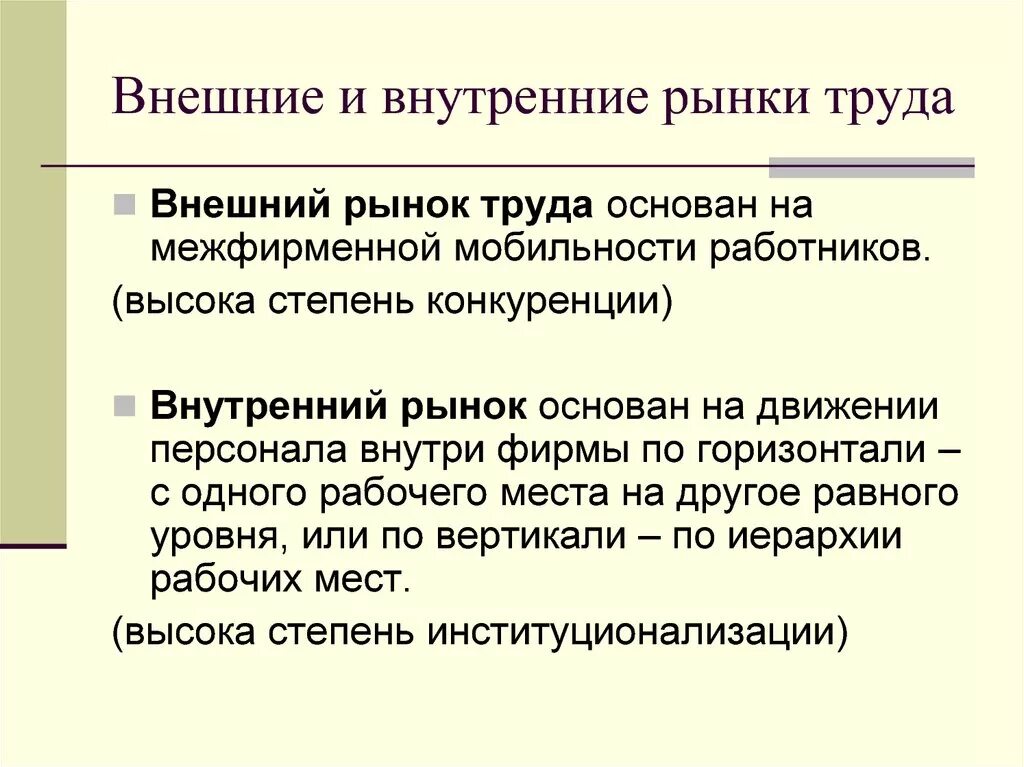 Особенность национального рынка. Внешний и внутренний рынок труда. Внешний рынок труда. Внутренний и внешний рынок. Исследование рынка труда.