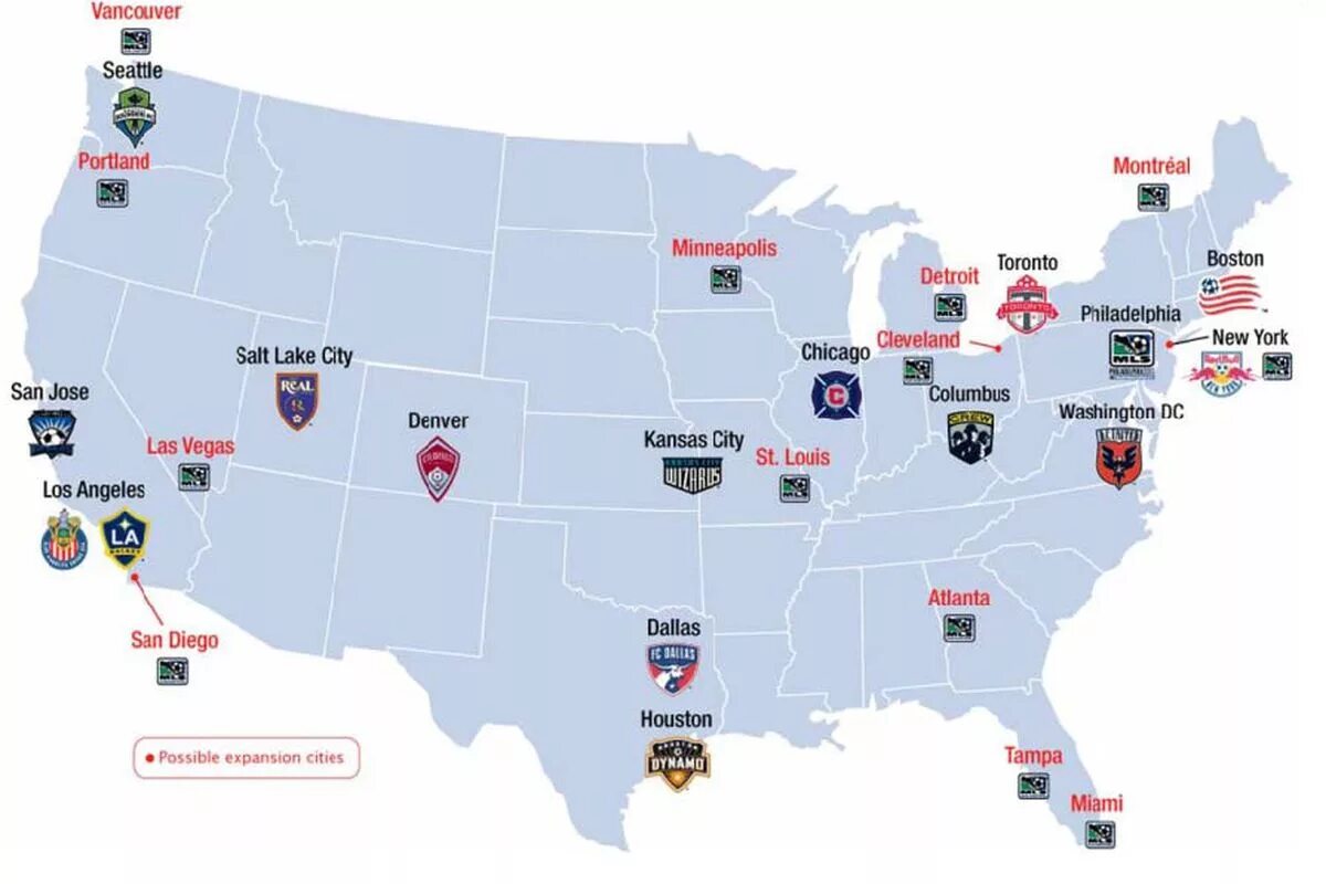 Млс футбол 2023. Американские футбольные клубы. Клубы МЛС. Американская карта футбольных клубов. MLS лига карты.