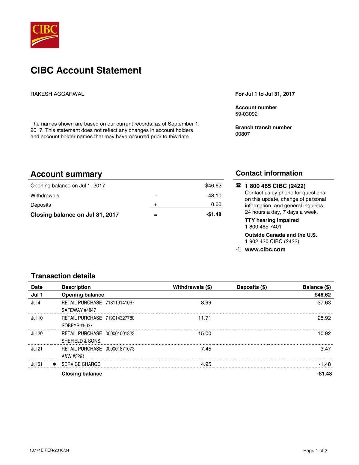 Card statement. Account statement. billing statement.