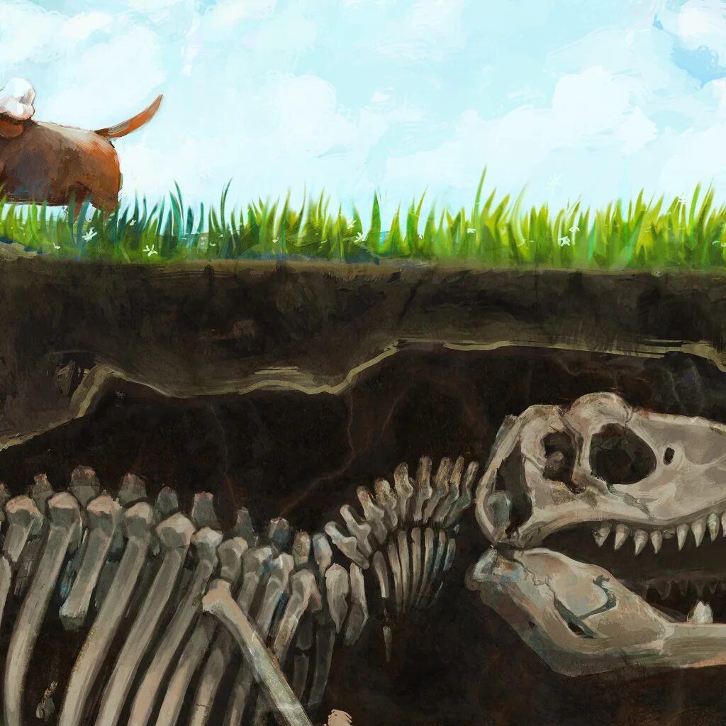 Жизнь животных под землей. Остатки динозавров. Динозавры под землей. Палеонтология арт. Кости динозавров в земле.