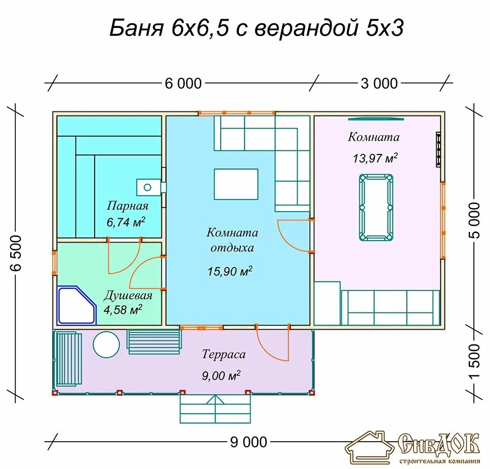Баня 6х9 с мансардой, проект бани 6х9 и планировка
