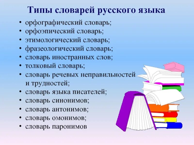 Проект по изучению русского языка. Виды словарей русского языка. Словари виды словарей. Основные типы словарей русского языка. Какие бывают словари в русском языке.