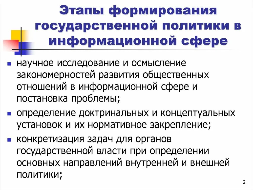 Государственная политика в информационной сфере. Этапы развития государственной информационной политики. Этапы государственной политики в информационной сфере. Основные этапы государственной политики в информационной сфере.