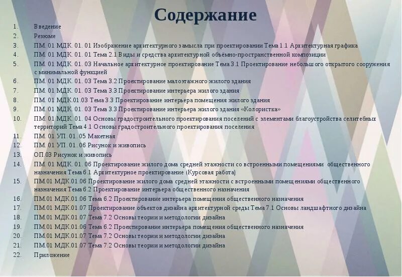 Содержание мдк. Мдк 01.01. мдк проектирование. изображение архитектурного замысла при проектировании. начальное архитектурное проектирование мдк.