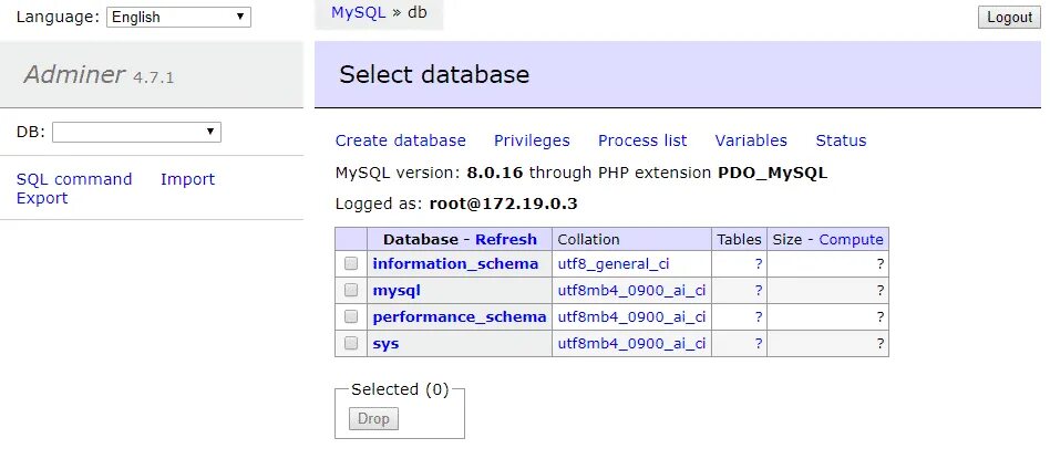 Дампы sql. Phpadminer. adminer. mysql version. mysql версии.
