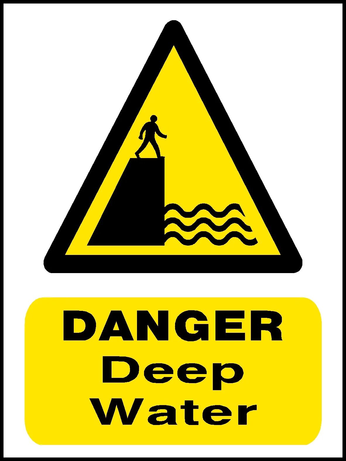 Warn water. Warning danger. danger deep water. danger warning signs. danger road sign.