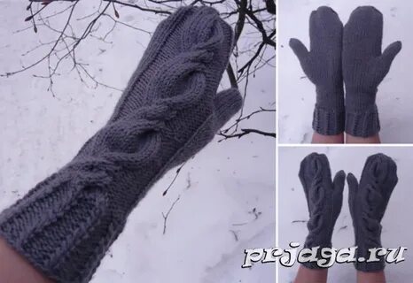 Связать варежки косой спицами