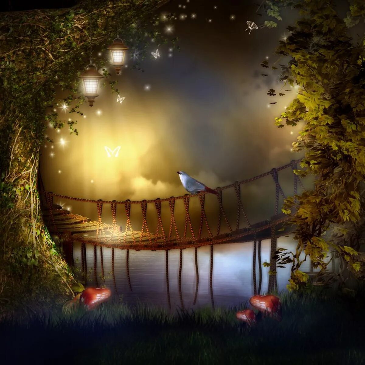 Необычная картинка вечер. Сказочная ночь. Сказочного вечера. Красивый сказочный мост. Ночь волшебство.