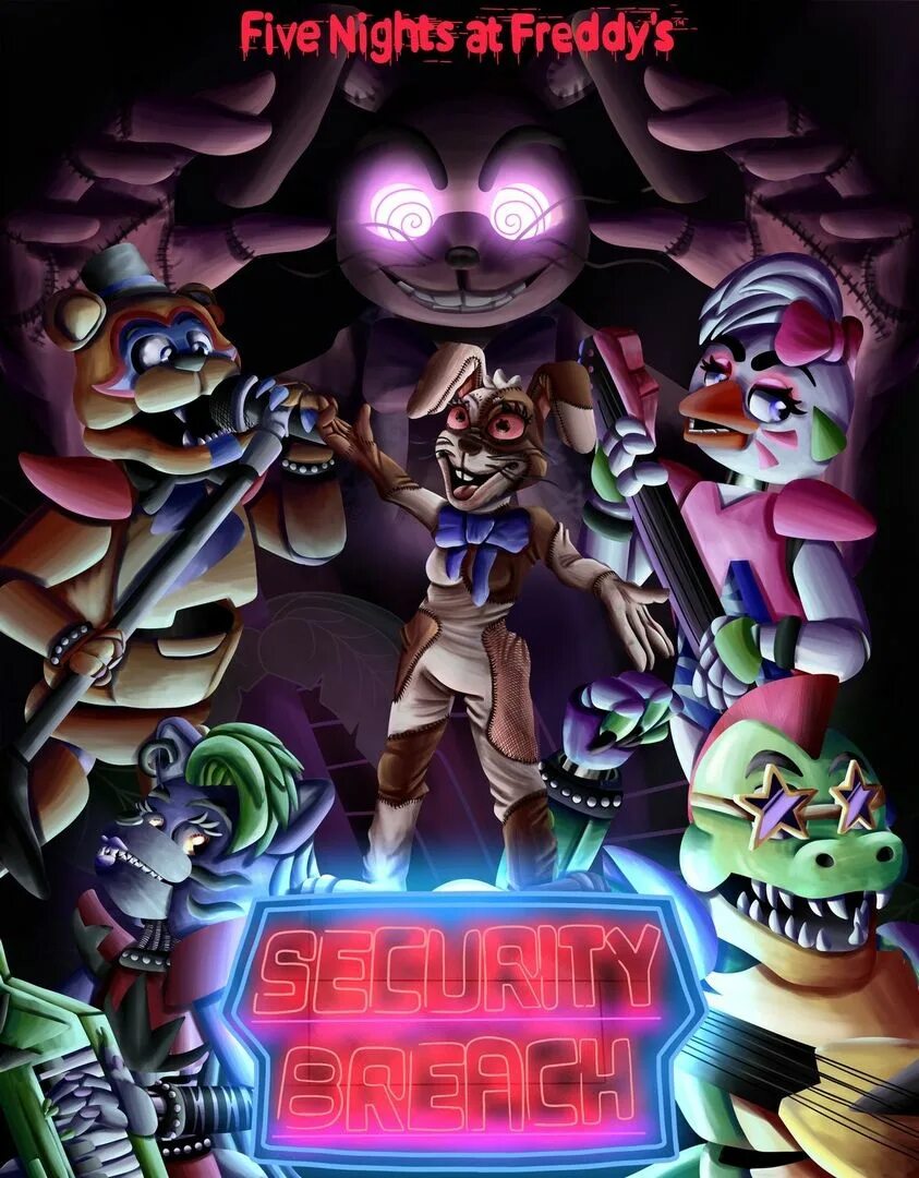 FNAF 9 Security Breach. Игра Файв Найтс Фредди. FNAF Security Breach АНИМАТРОНИКИ. FNAF Security Breach Постер.