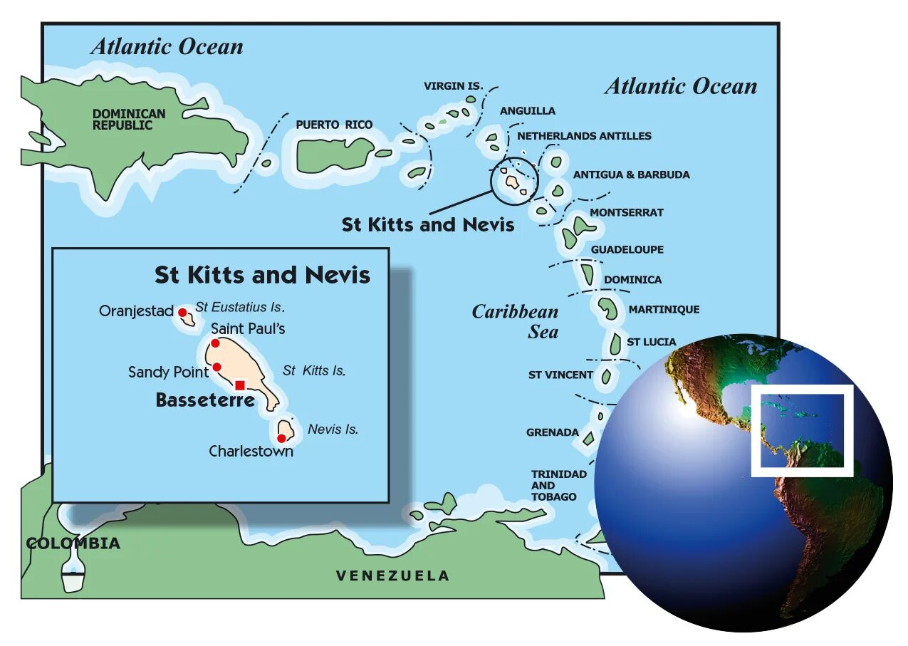 Федерация сент-Китс и Невис на карте. Где находится Страна сент-Китс и Невис. Прогноз сан марино сент китс и невис