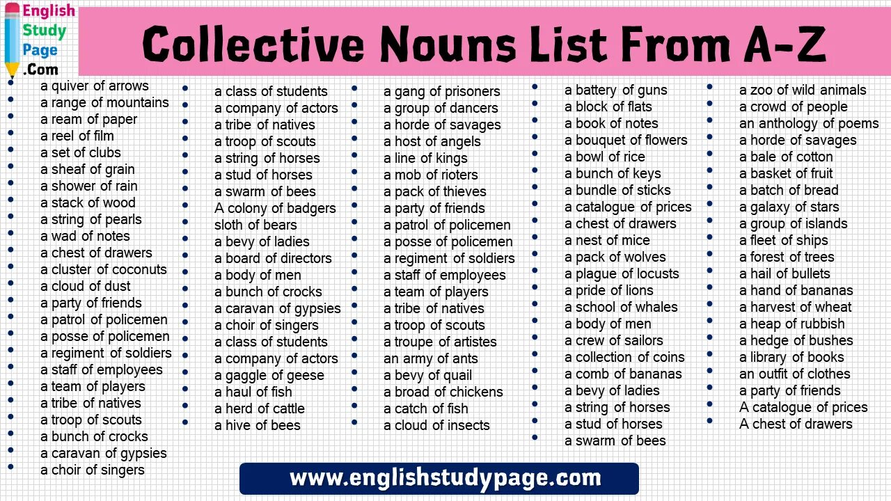 Collective Nouns в английском. Collective Nouns примеры. Collective Nouns of English.