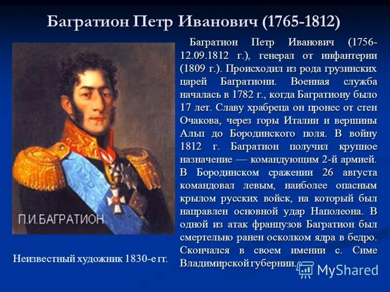 Биография героев отечественной войны 1812 года кратко