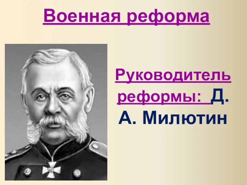 Участник д а милютин событие. Д.а милютин реформы.