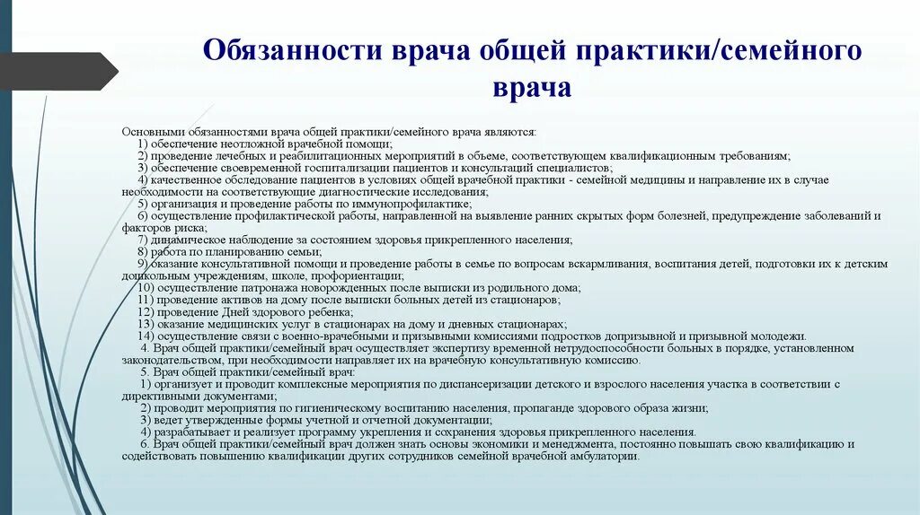 Практика общие положения. Функциональные обязанности врача общей практики. Задачи и обязанности врача общей практики. Функциональные обязанности врача общей практики (семейного врача). Организация работы кабинета врача общей практики.