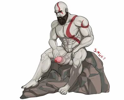 kratos, god of war, balls, bara, beard, big penis, body markings, boner, er...