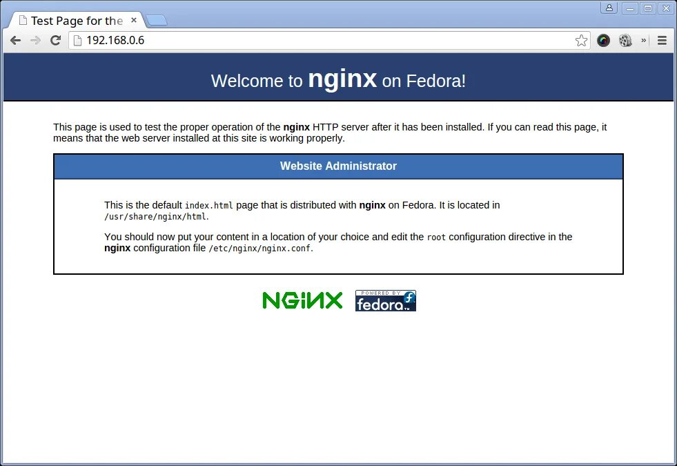 Web-сервер на базе Fedora 38 nginx. Nginx index html