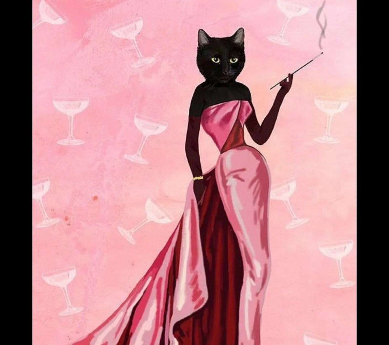 Элегантная кошка. Гламурная кошка. Кошка в платье. Кошка в платье арт. Черно розовую кошку