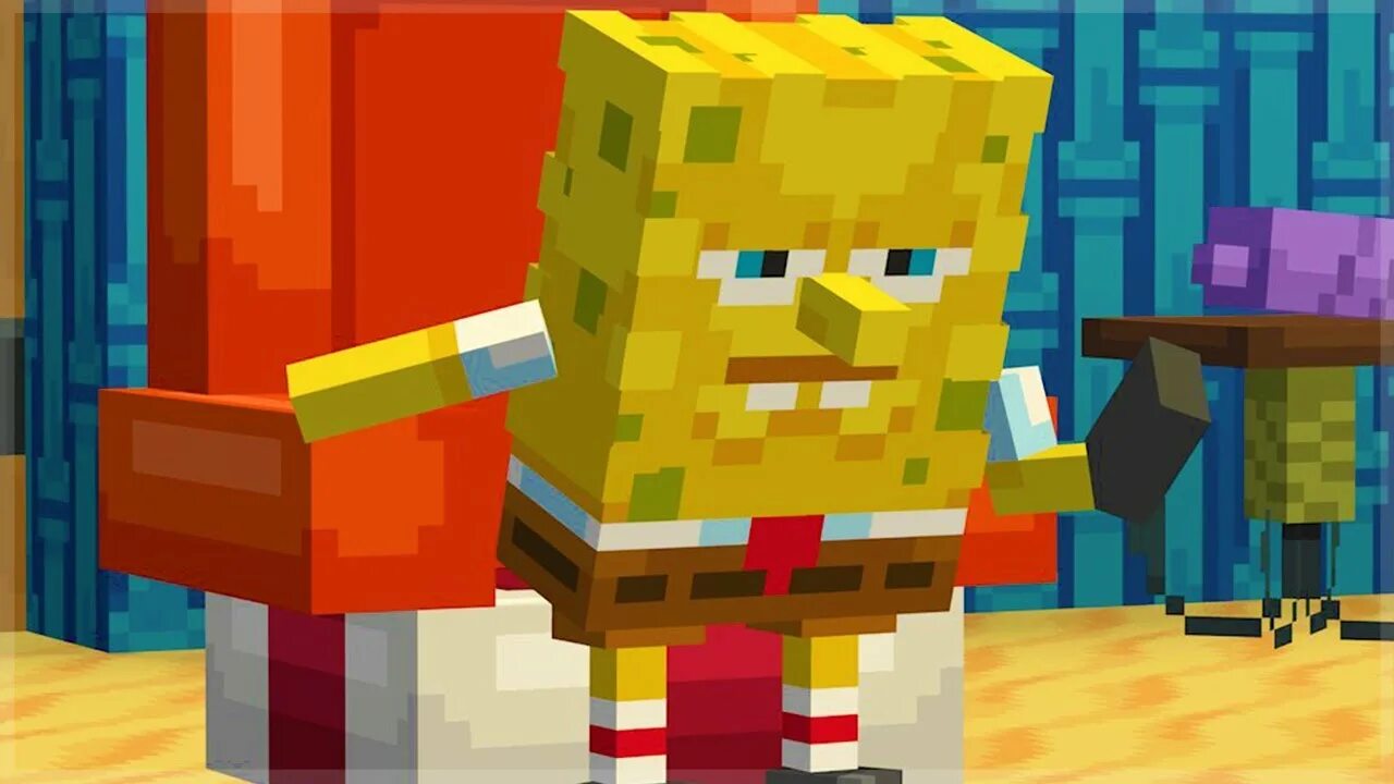 Spongebob minecraft. Губка Боб квадратные штаны майнкрафт. Скин Спанч Боба в МАЙНКРАФТЕ. Губка Боб в МАЙНКРАФТЕ постройка. Spongebob x Minecraft.