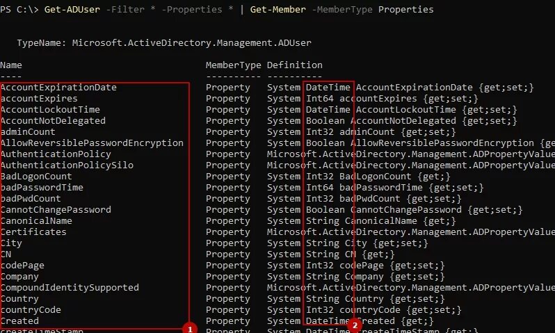C get properties. Аргументы командной строки. кастомные атрибуты get-aduser. powershell properties. список пользователей с помощью vmic.