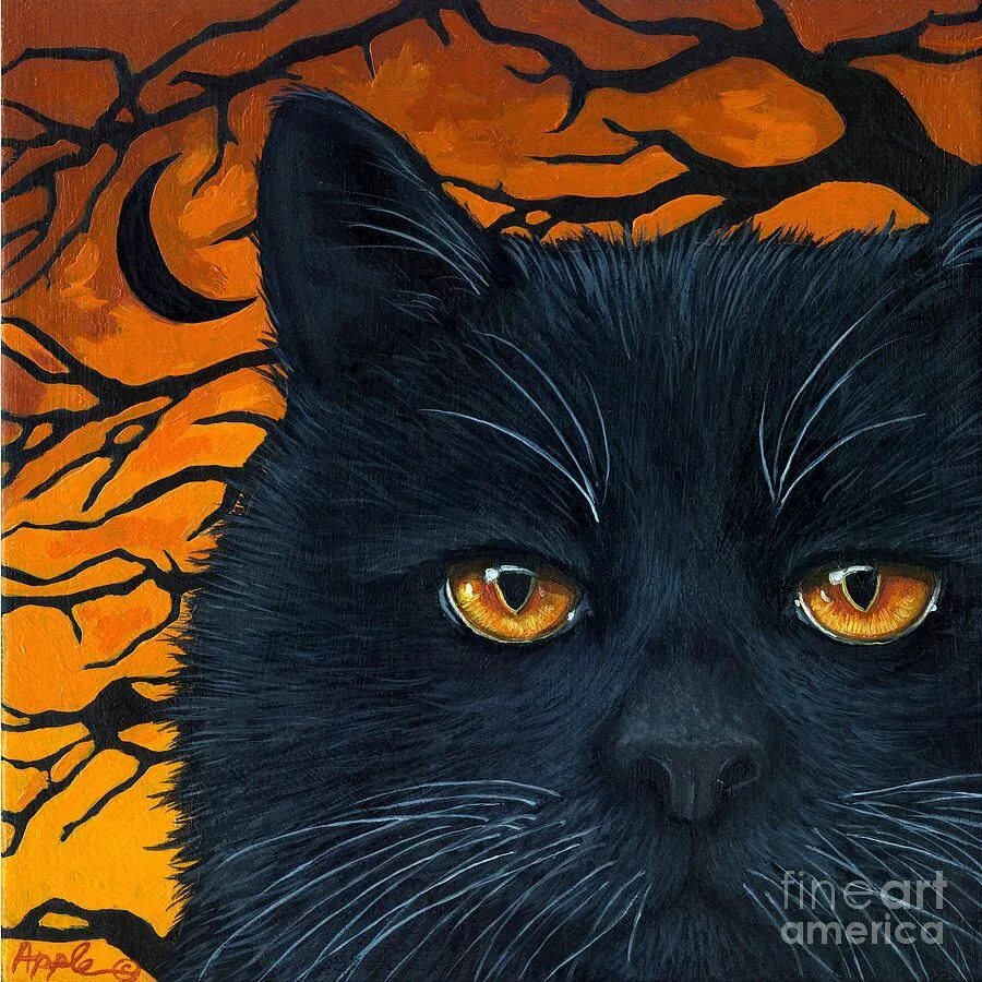 Черный мудрый. Хэллоуин коты. Черные коты в живописи. Черная кошка живопись. Чёрный кот арт.