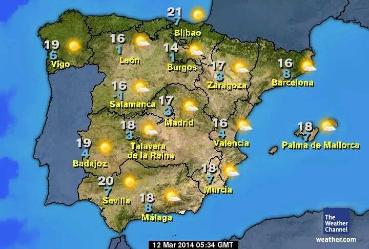 Погода испания на 14. Погодная карта Испании. Испания погода. Климат Испании карта. Погода в Испании на карте.
