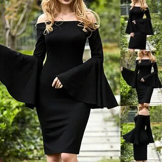 Черное платье с пышными рукавами