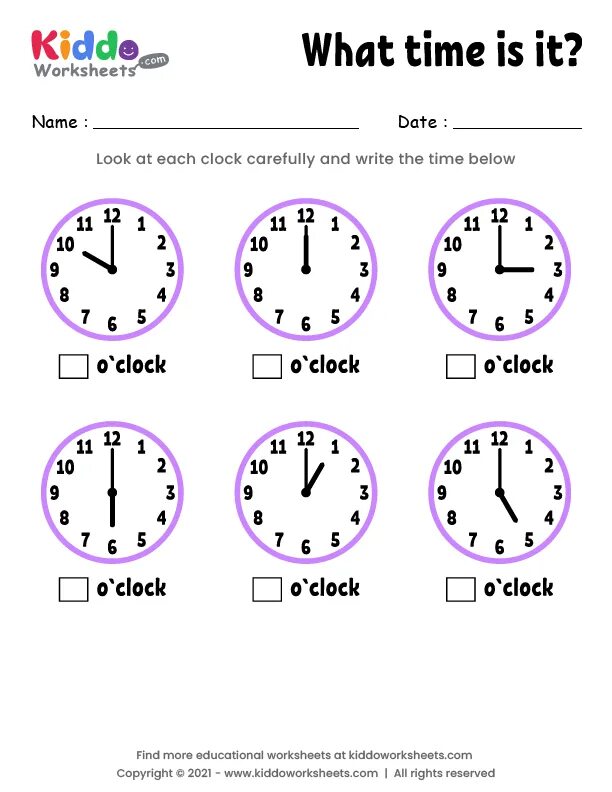 Telling the time worksheet