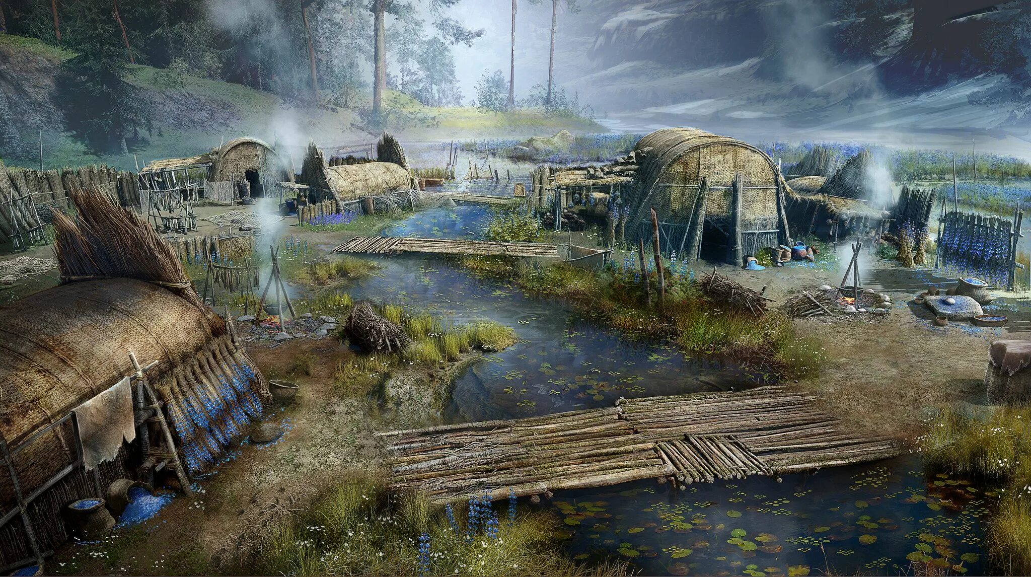 Far Cry Primal Concept Art. Фэнтези деревня. Деревня арт. Доисторическая деревня. Far village