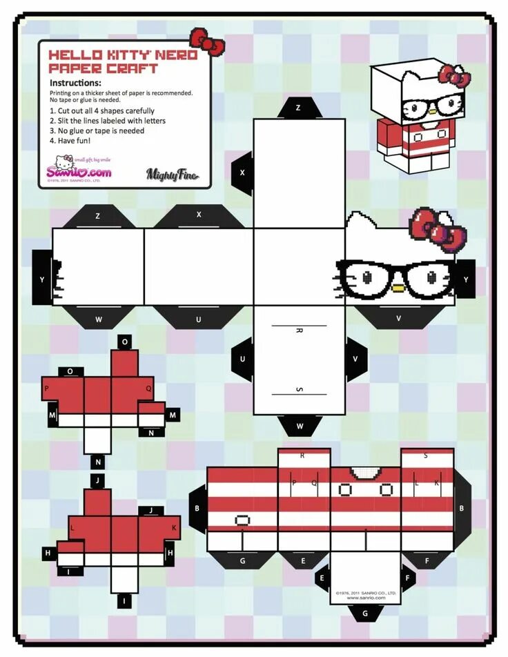 Pin de basmala aim en Kitty Hello kitty, Minecraft para armar, Figuras geometric