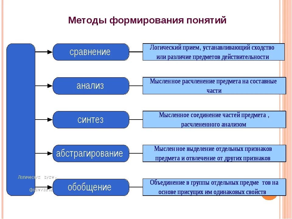 Логический образ. Методы в процессе формирования понятий. Способы формирования понятий. Этапы процесса формирования понятий. Методика формирования понятий.