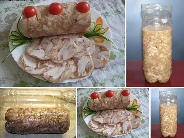 Как приготовить колбасу из курицы в бутылке. Куриный рулет в бутылке. куриный рулет в бутылке в домашних. куриный рулет с желатином. рулет из курицы в бутылке с желатином.