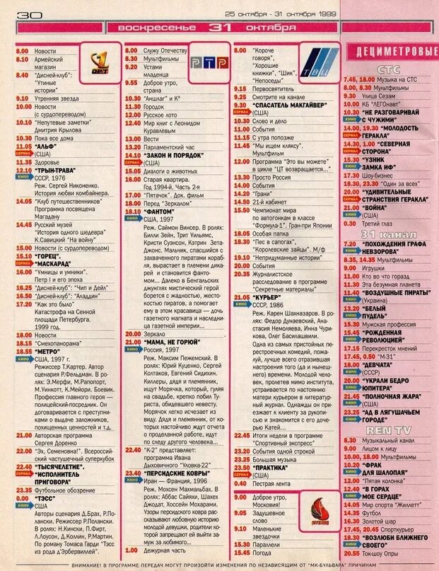 Стс прямой телепрограмма. Телепрограмма 1999 года. Программа каналов. СТС Телепрограмма. ТВ центр программа.