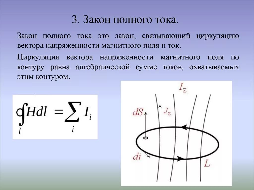 Полный ток контура. Закон полного тока формула. Циркуляция вектора напряженности магнитного поля. Напишите формулу закона полного тока. Закон полного тока формула и формулировка.