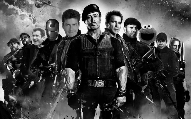 Nate Hartley and Stephen Colbert from the Expendables 2 movie. Неудержимые 3 год