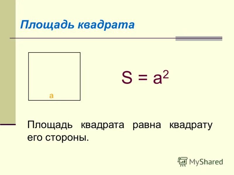 Площадь квадрата равна произведению 2 его сторон