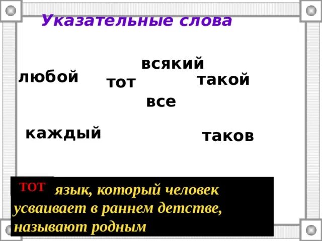 Всякий употребление. Всякий любой каждый различия. Употребление всякий каждый любой. Указательные слова. Всякий каждый.