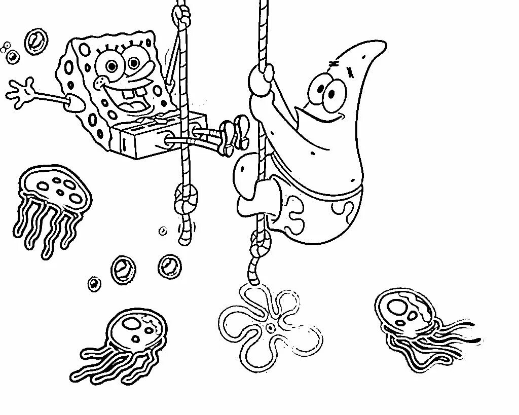 Губка боб раскраска для детей распечатать бесплатно Dibujo de Bob Esponja che balla con Patrick para colorear