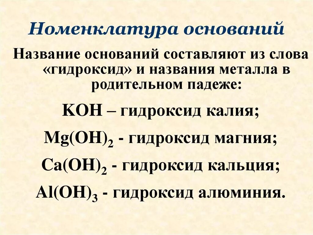 Гидроксид алюминия класс соединений. Номенклатура оснований. Номенклатура гидроксидов. Основания номенклатура классификация. Номенклатура соединений оснований.