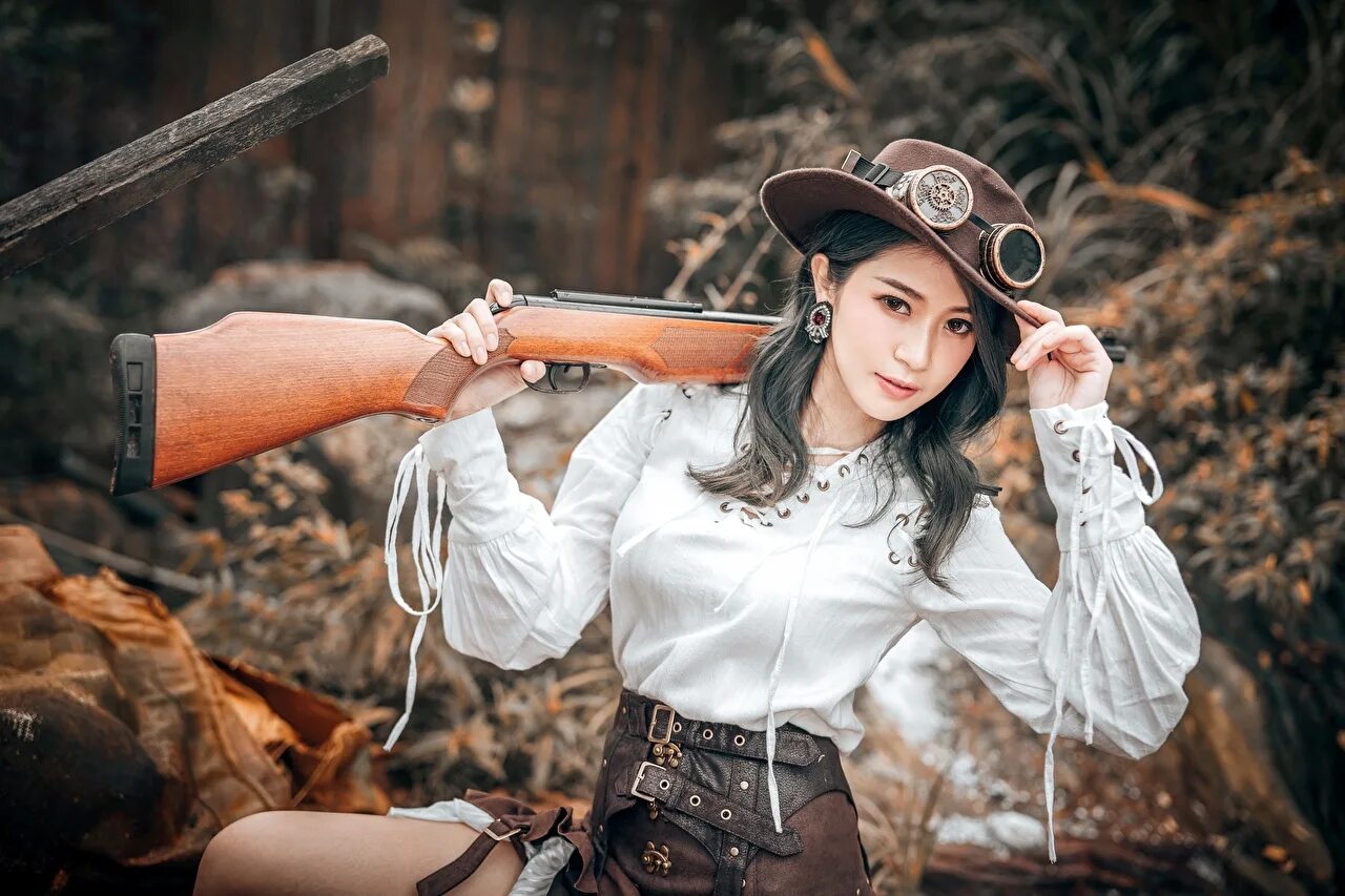 Asian cosplay girl. Девушка с оружием. Стимпанк девушки. Стимпанк девушка с оружием. Косплей девушки с оружием.