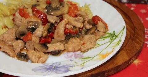Мясо с грибами болгарским перцем