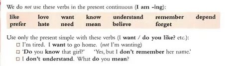 Verbs that are not used in continuous