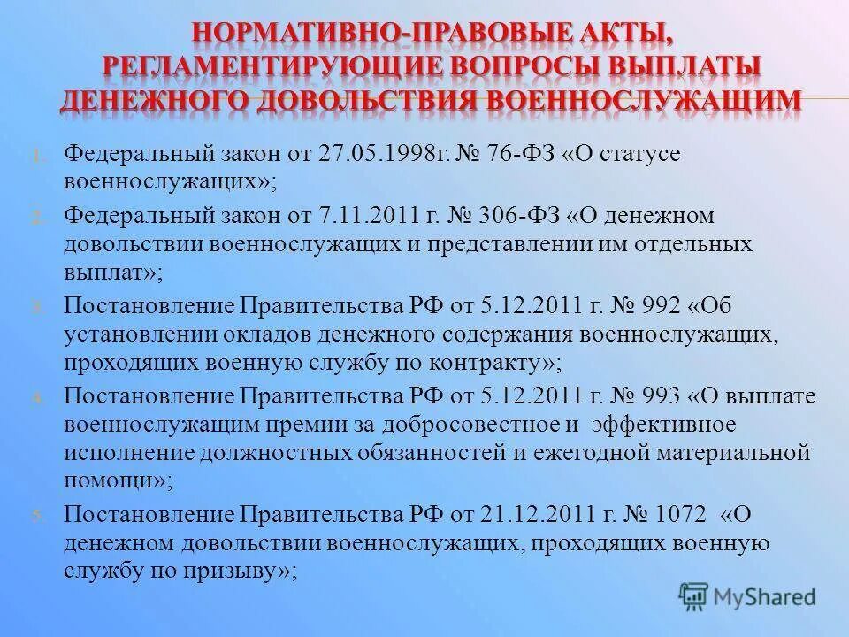 Фз о пенсионных выплатах. Денежные выплаты военнослужащим. Нормативно правовые акты пенсионного обеспечения военнослужащих. Структура денежного довольствия военнослужащих. Компенсации военнослужащим.