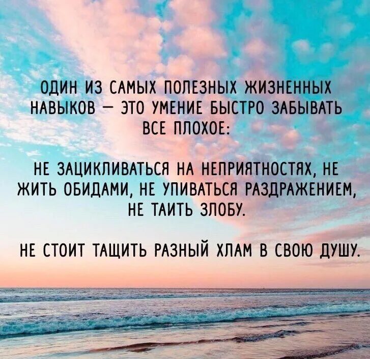 И душу не живите обидами. Один из самых полезных жизненных навыков. Один из самых полезных жизненных навыков это умение быстро. Один из самых полезных навыков это умение быстро забывать. Один из самых жизненных навыков это умение быстро забывать.