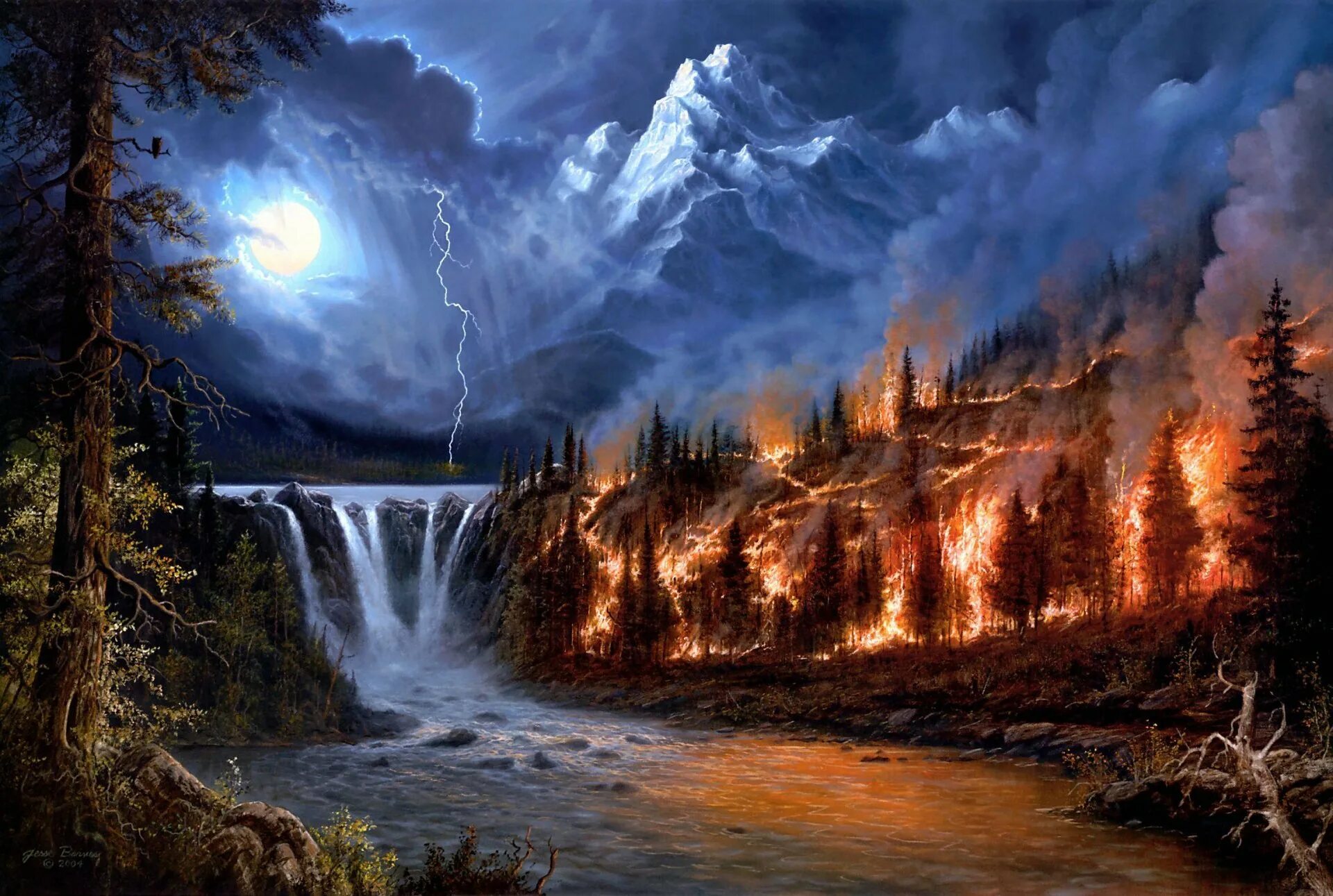 Огненная гроза. Jesse Barnes картина водопад. Джесси Барнс художник. Фантастические пейзажи. Мистические пейзажи.
