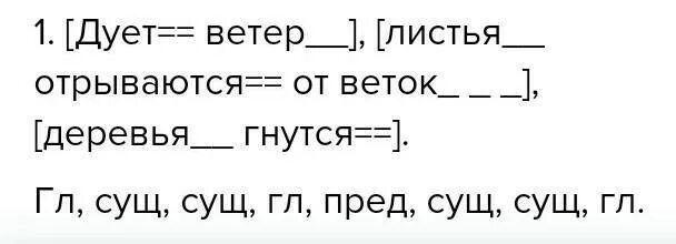 Дует ветер листья отрываются от веток деревья гнутся. Распределение предложения листочек оторвался от дерева.