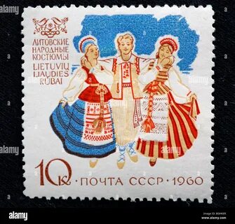 RMBGHKER–Lithuanian. folk costumes, postage stamp, USSR, 1960. 